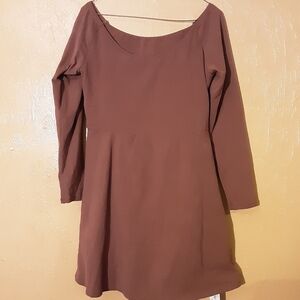 HALARA Brown Long Sleeve Fit-and-Flare Dress